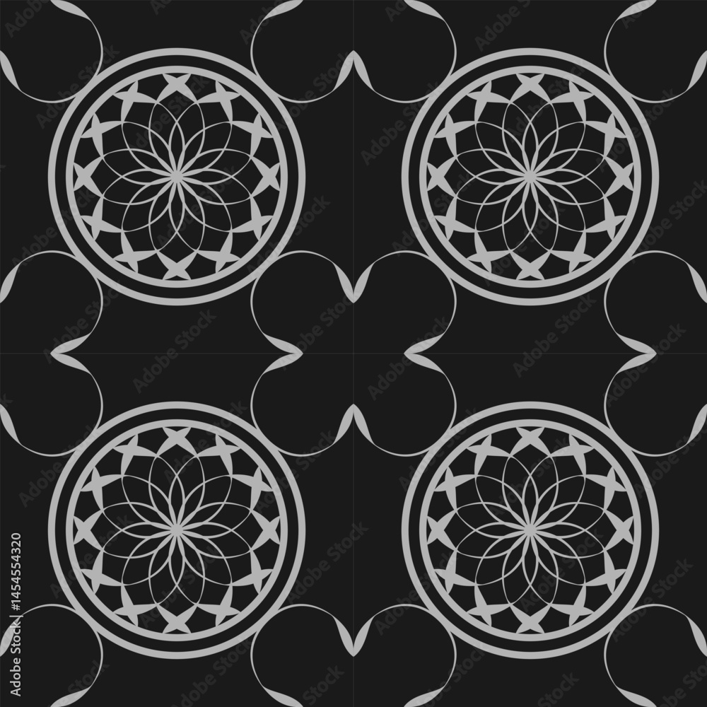 seamless black and white pattern of different geometric shapes