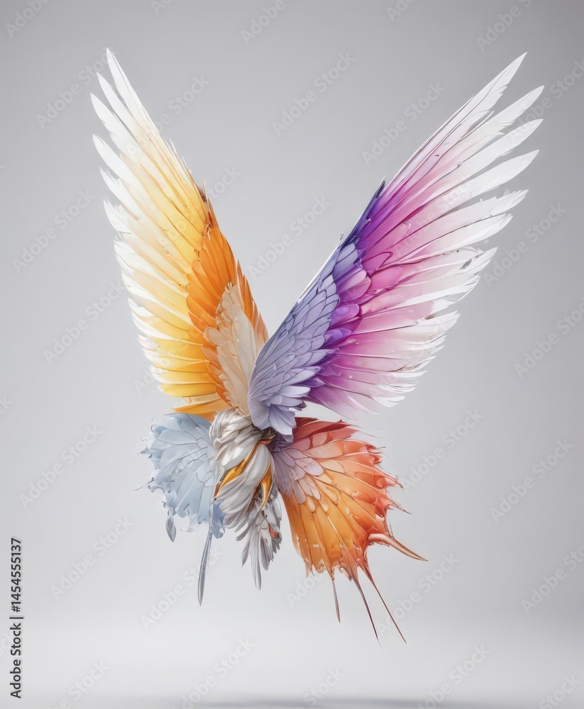 Obraz premium Delicate wings, vibrant colors, pristine white background, image, vibrant