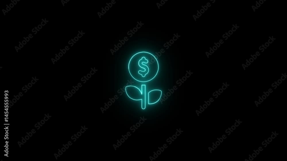 Glowing neon line Dollar plant icon isolated on black background. Business investment growth concept. Money savings and investment. 4K Video motion graphic animation Glowing neon line Dollar plant icon isolated on black background. Business investment growth concept. Money savings and investment. 4K Video motion graphic animation