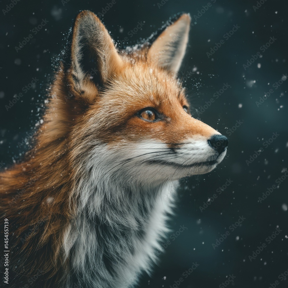 Fototapeta premium Majestic Red Fox in Winter Wonderland A Stunning Profile Portrait
