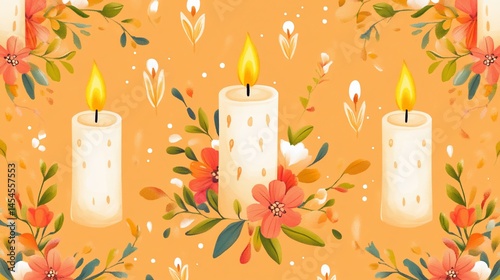 Candles and Flowers Floral Arrangement Illustration with Warm Color Palette