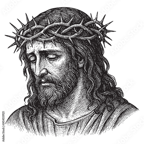 Crown Of Thorns Jesus Christ engraving woodcut illustration