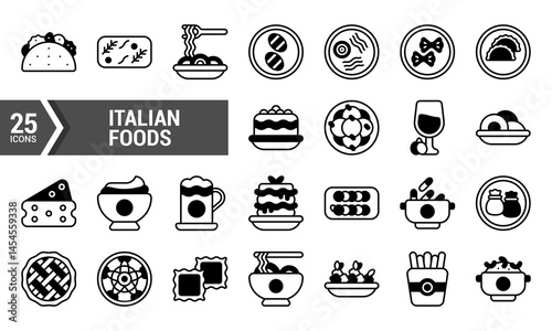 25 Italian Food Icons - Lineal Fill Design.