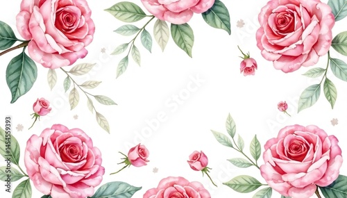 Delicate watercolor roses & leaves, repeat pattern, soft, summer