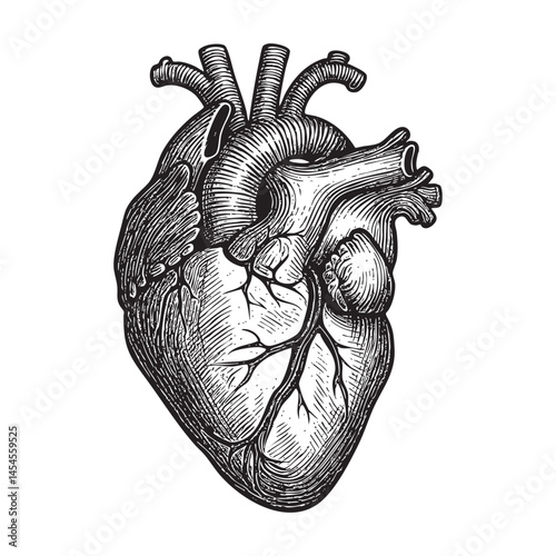 human heart engraving woodcut illustration