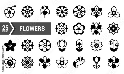 25 Black and White Flower Icons for Design Projects.