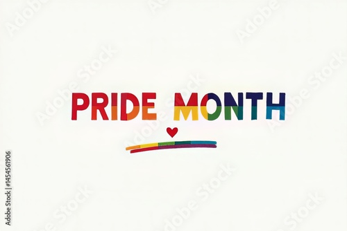 Pride Month Celebration Rainbow Text and Heart