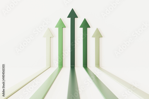 Growth and success concept with green arrows.
