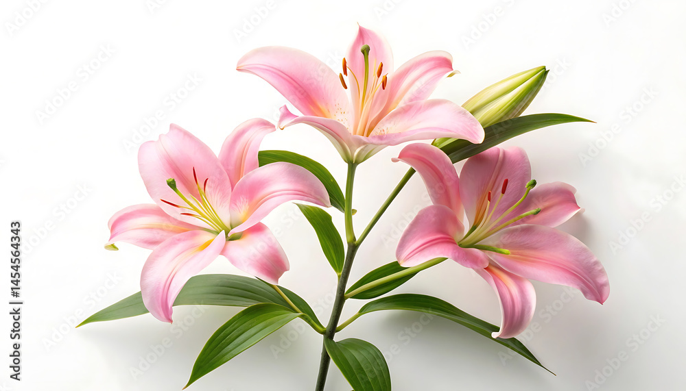 Fototapeta premium Elegant Pink Lilies Blooming Beauty with Bright Petals and Lush Green Leaves