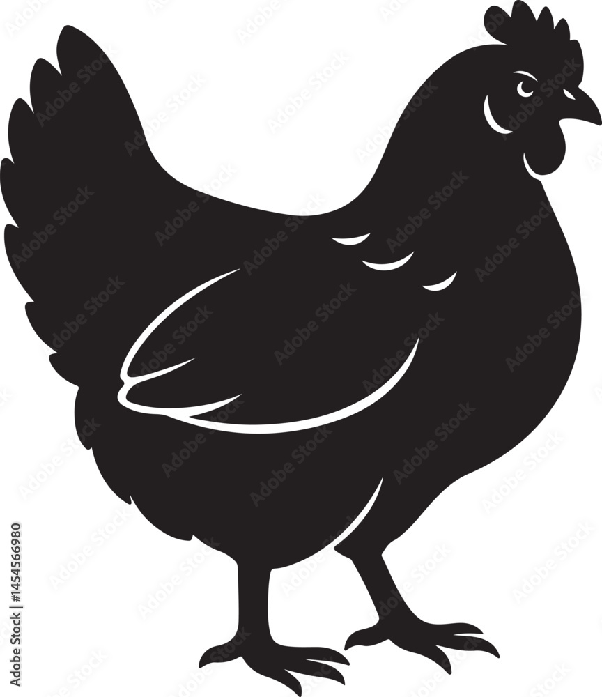 Fototapeta premium Black Hen Silhouette on White Background – Farm Animal Vector Clipart