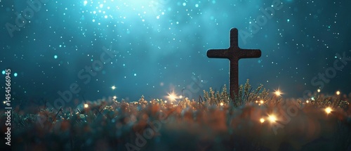 Cross with a starry sky above glowing warmth