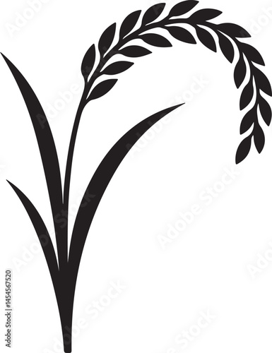 Black Rice Plant Silhouette Vector on White Background, Agricultural Crop Icon Design