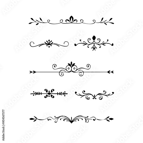 Title: Dividers doodle set. Wedding decorative elements. Hand drawn vector illustration isolated on white background. Text dividers doodle set. Wedding decorative elements.

