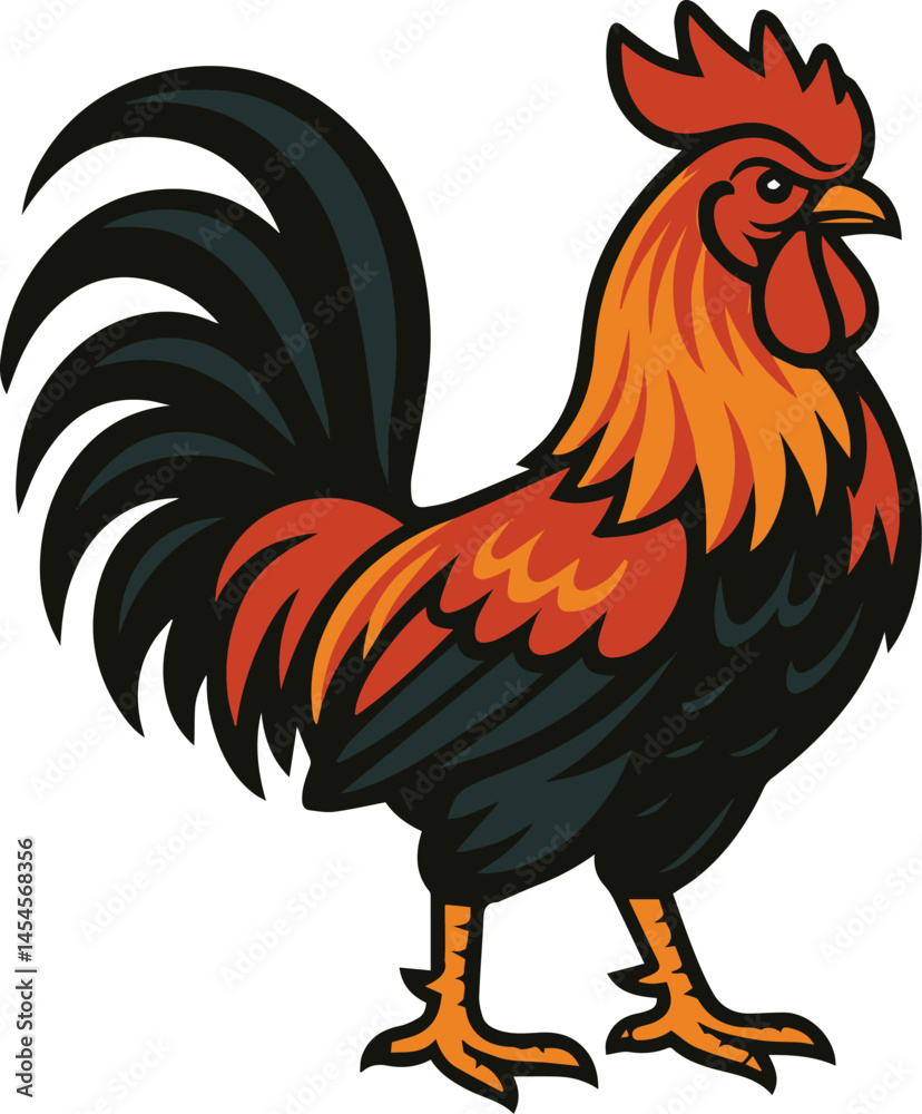 Fototapeta premium Rooster colorful Vector Illustration | Bold Farm Animal Clipart Design