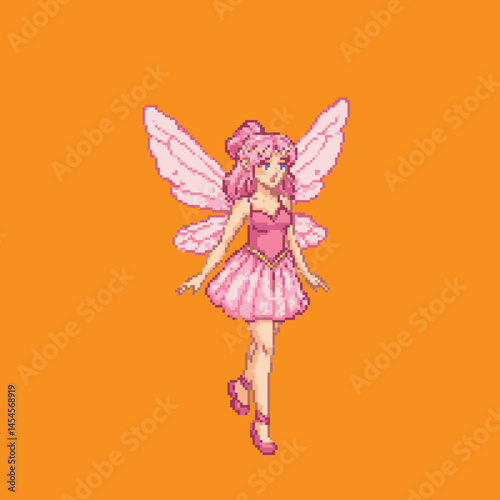 Pixel art beautiful pink hair fairy