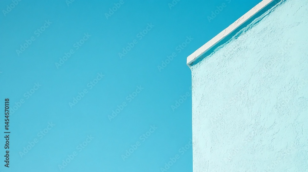 Obraz premium Minimalist Building Facade with Turquoise Stucco Against a Clear Blue Sky