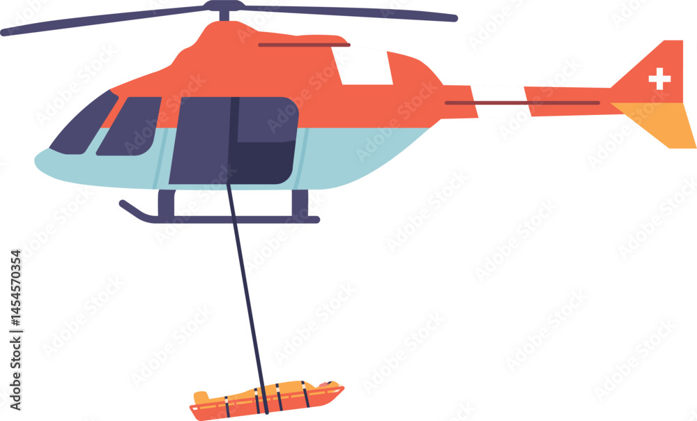 Fototapeta premium Helicopter rescuing victim vector illustration