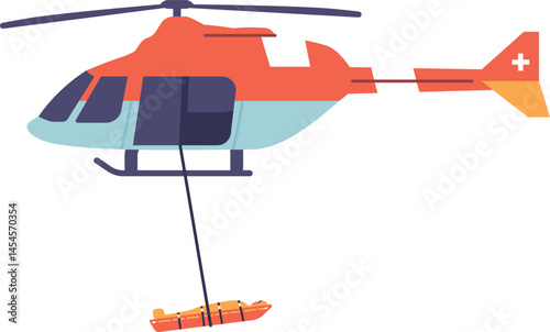 Helicopter rescuing victim vector illustration