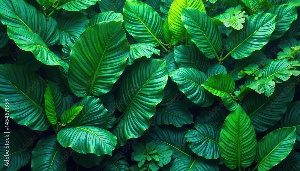 Fototapeta premium Dense jungle foliage, tropical leaves, endless repeat, wild, rainforest, artwork