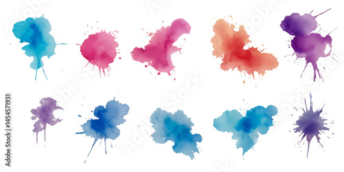 Set of colorful abstract watercolor splash brush strokes vector background. Colors watercolor paint stains vector texture background.