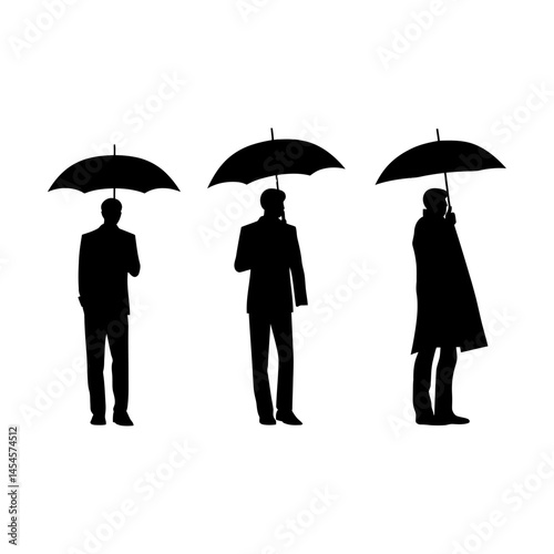 Person with Umbrella on Rainy Silhouette set