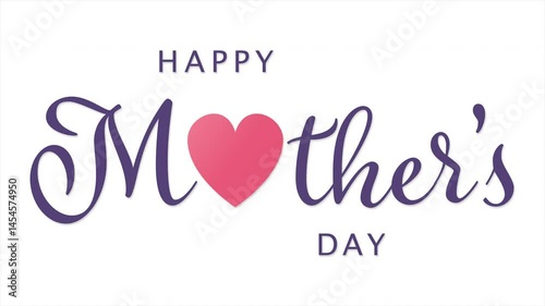 Purple Script Mother's Day Typography with Hearts Shape on White Background