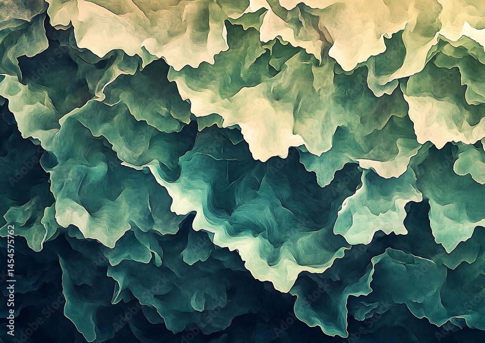 Abstract waves of green and blue hues creating a serene, flowing texture resembling ocean currents Abstract waves of green and blue hues creating a serene, flowing texture resembling ocean currents
