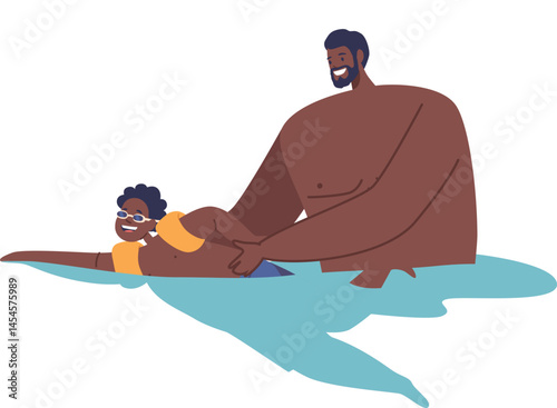 Father teaching child to swim