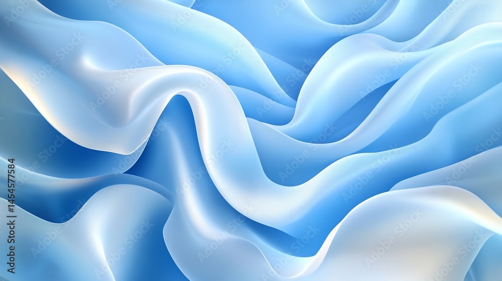 Obraz premium Elegant light blue fabric waves background, abstract smooth flow texture
