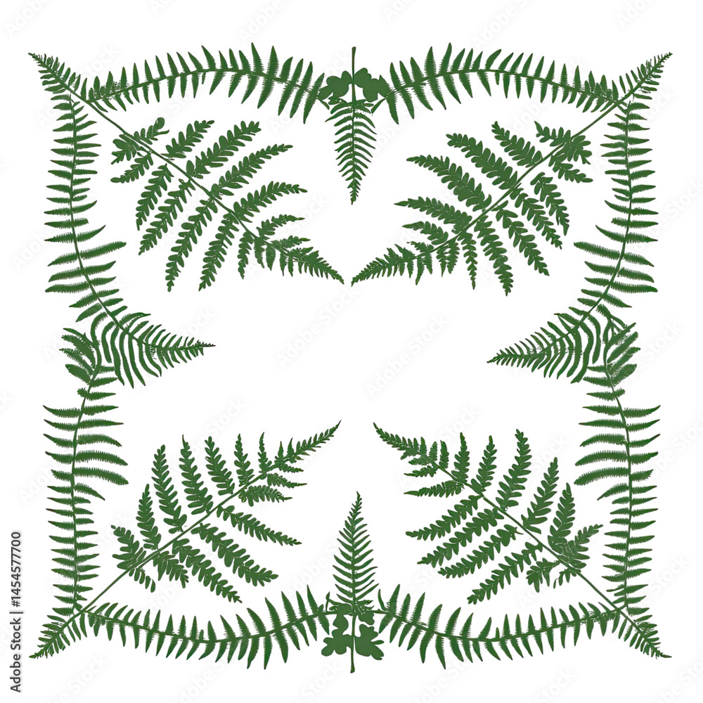 custom made wallpaper toronto digitalGreen fern leaves arranged in a square pattern on a transparent background creating a decorative frame highlighting natural elements and organic forms.