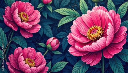 Wallpaper Mural Intricate line art peony clusters in geometric layout, peonies, graphic Torontodigital.ca