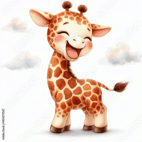 Sunlit Chuckles giraffe laughs and is happy isolated watercolor vector illustration svg