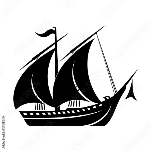 Viking Ship Silhouette with Dragon Head