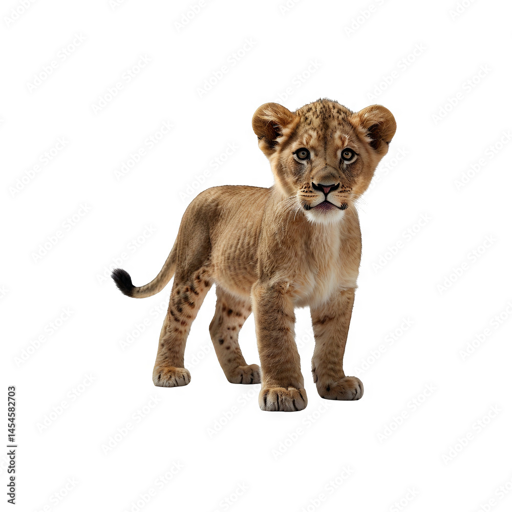 Obraz premium Lion cub standing cute and adorable generative AI