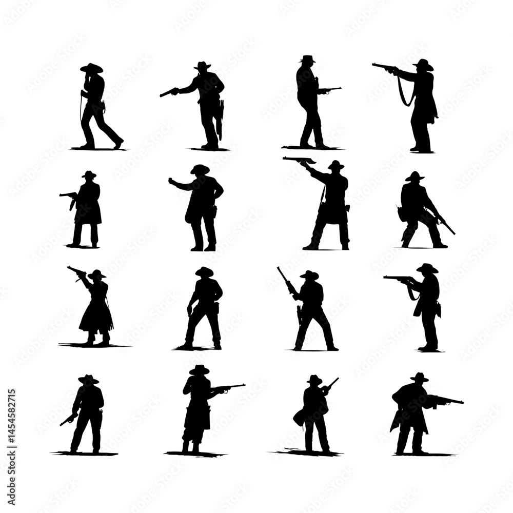 Obraz premium Wild West Gunfight Silhouette set