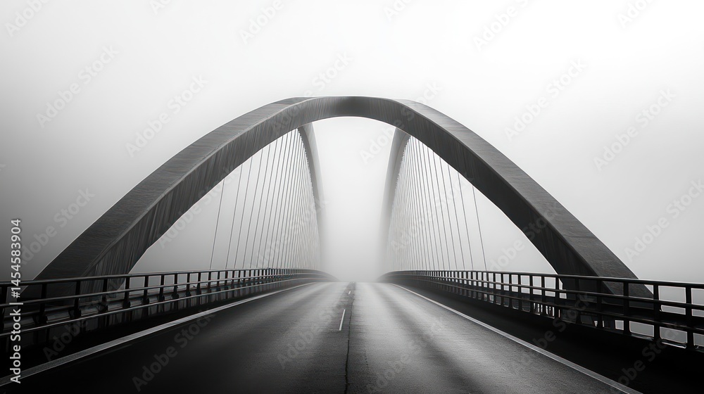 Fototapeta premium Modern bridge disappearing into fog.