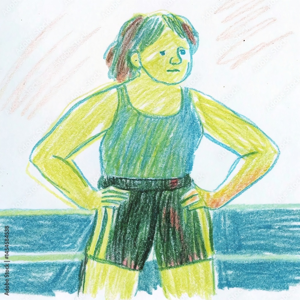 Obraz premium Strong Confident Female Athlete in Swimwear Ready for Competition on Sport Background