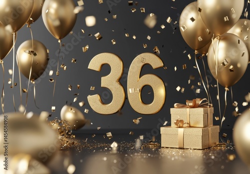 Golden Celebration with Balloons and Gifts for 36th Birthday Party