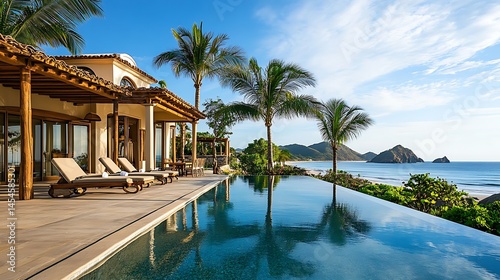 Luxurious beachfront villa with infinity pool and ocean view.