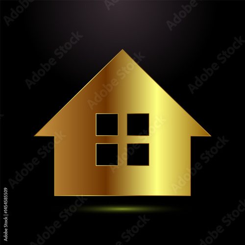 Home icon design illustration, main page icon sign in gold color style