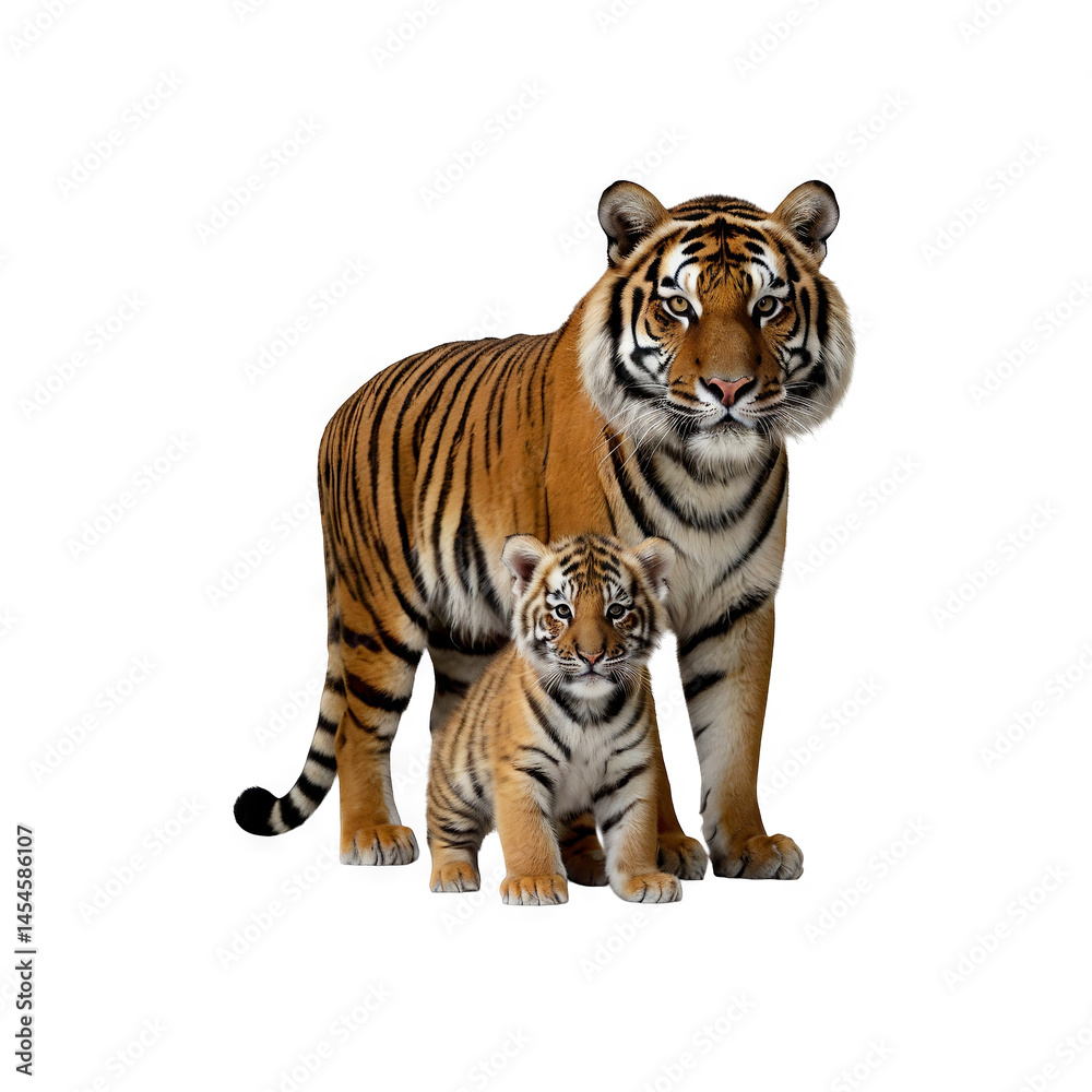 Obraz premium Mother tiger is looking after her cub generative AI