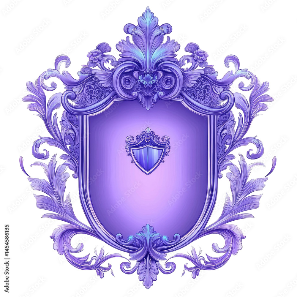 custom made wallpaper toronto digitalOrnate emblem with detailed floral and scrollwork design, a shield-shaped center with a gradient background. Transparent background suitable for various applications.
