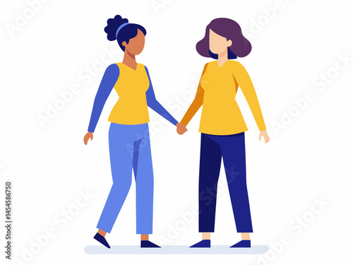 Two Women Holding Hands Diverse Couple Friendship