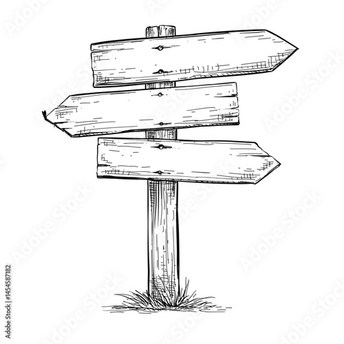 wooden sign illustration arrow board plank signpost vector line art hand drawn
