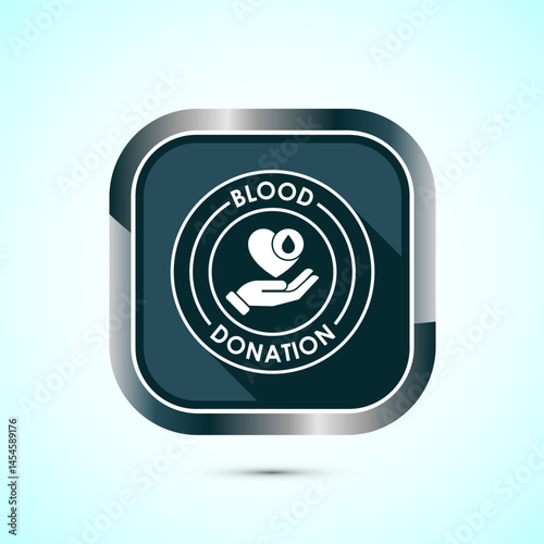 Blood donation icon design illustration, Donate blood badge label sign, Gray color shadow button design