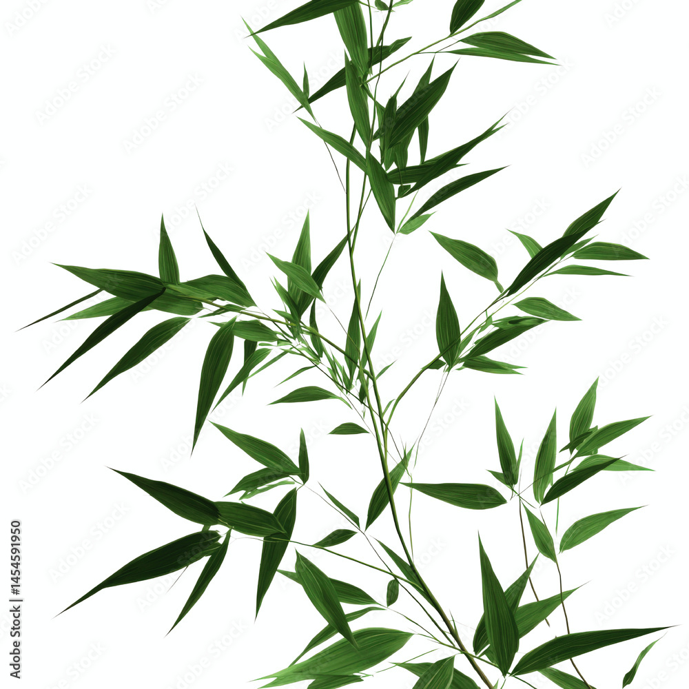 Naklejka premium Lush Green Bamboo Branch Against Vibrant Cyan