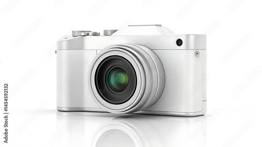 Modern White 3D Camera Icon Clean Design for Photography Projects Modern White 3D Camera Icon Clean Design for Photography Projects