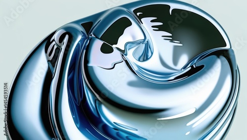 Abstract Blue Metallic Fluid Shapes Creating Dynamic And Futuristic Design, Showcasing Smooth, Flowing Forms With Reflective Surfaces, Ideal For Modern Creative Projects And Backgrounds.​	
