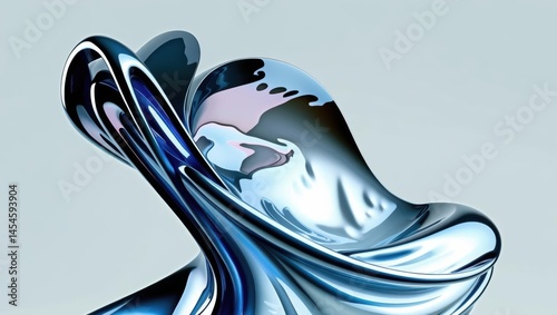 Abstract Blue Metallic Fluid Shapes Creating Dynamic And Futuristic Design, Showcasing Smooth, Flowing Forms With Reflective Surfaces, Ideal For Modern Creative Projects And Backgrounds.​	
