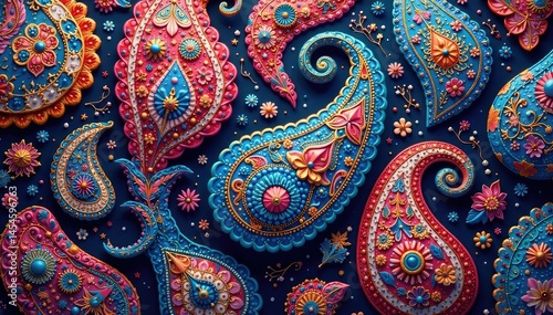 Intricate paisley pattern, flowing seamlessly across surface, flowing, repeating, print